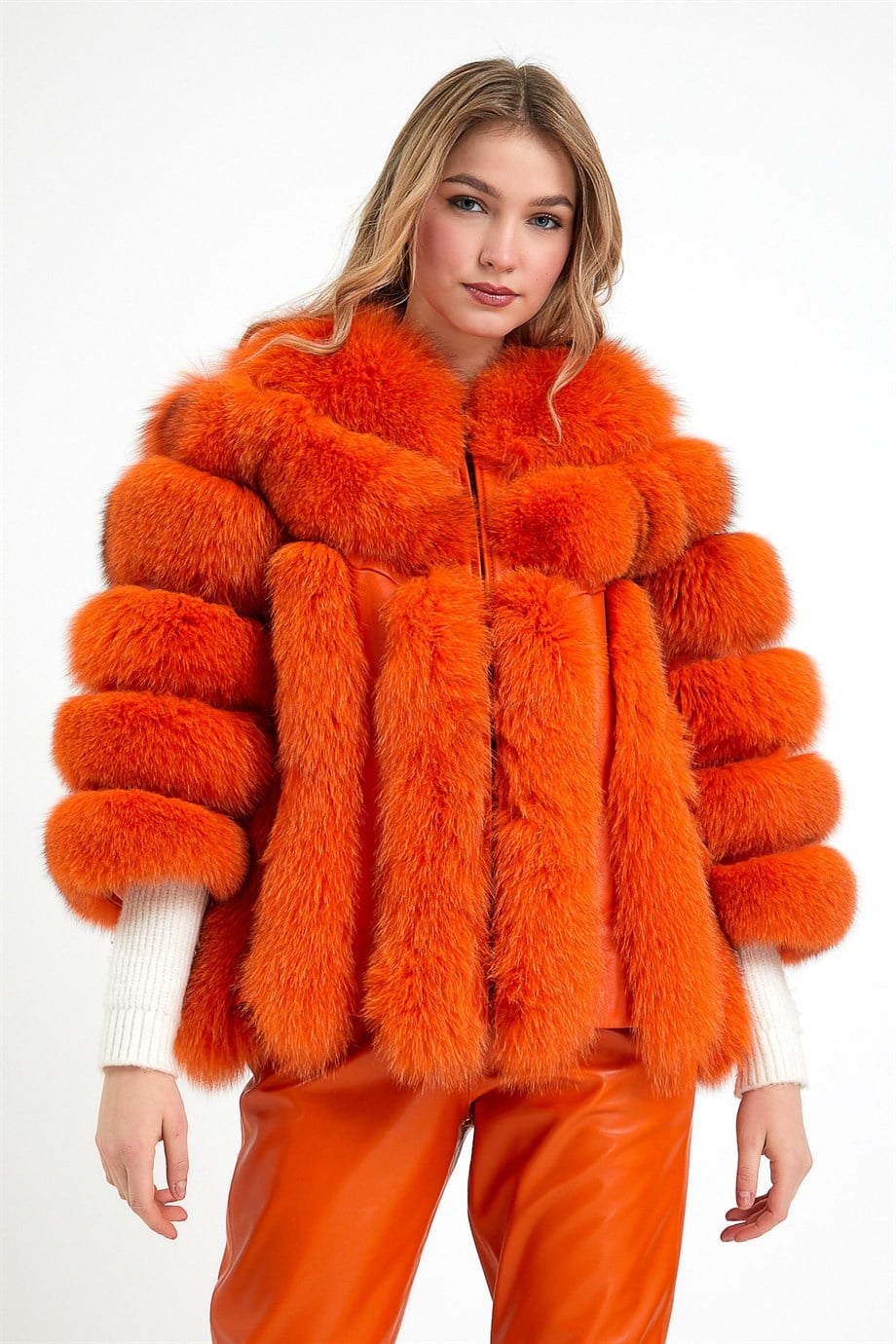 Veste en fourrure de renard orange, LC Leather Club