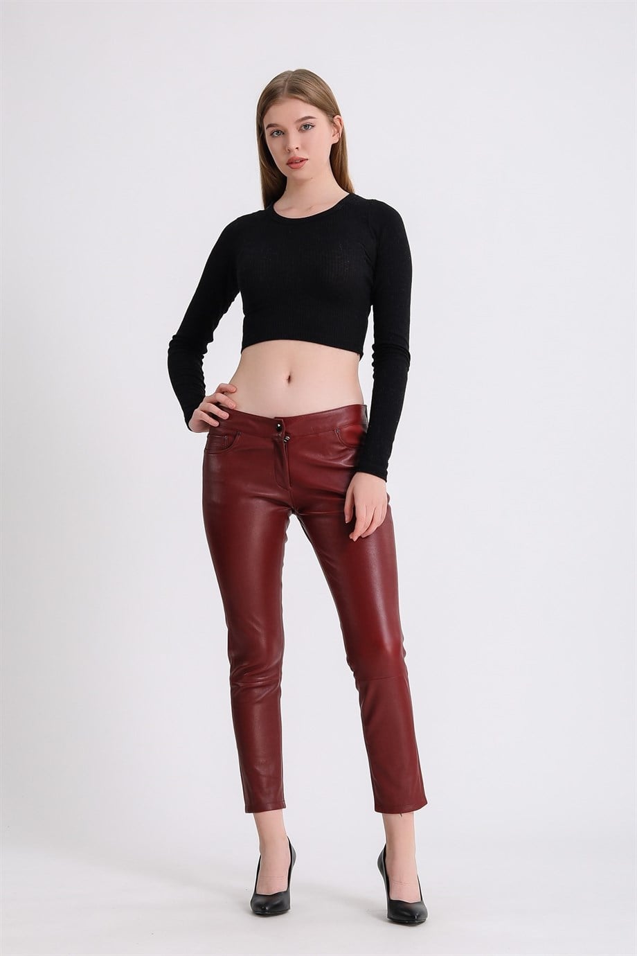 بنطلون جلدي كرزي مطاطي, LC Leather Club