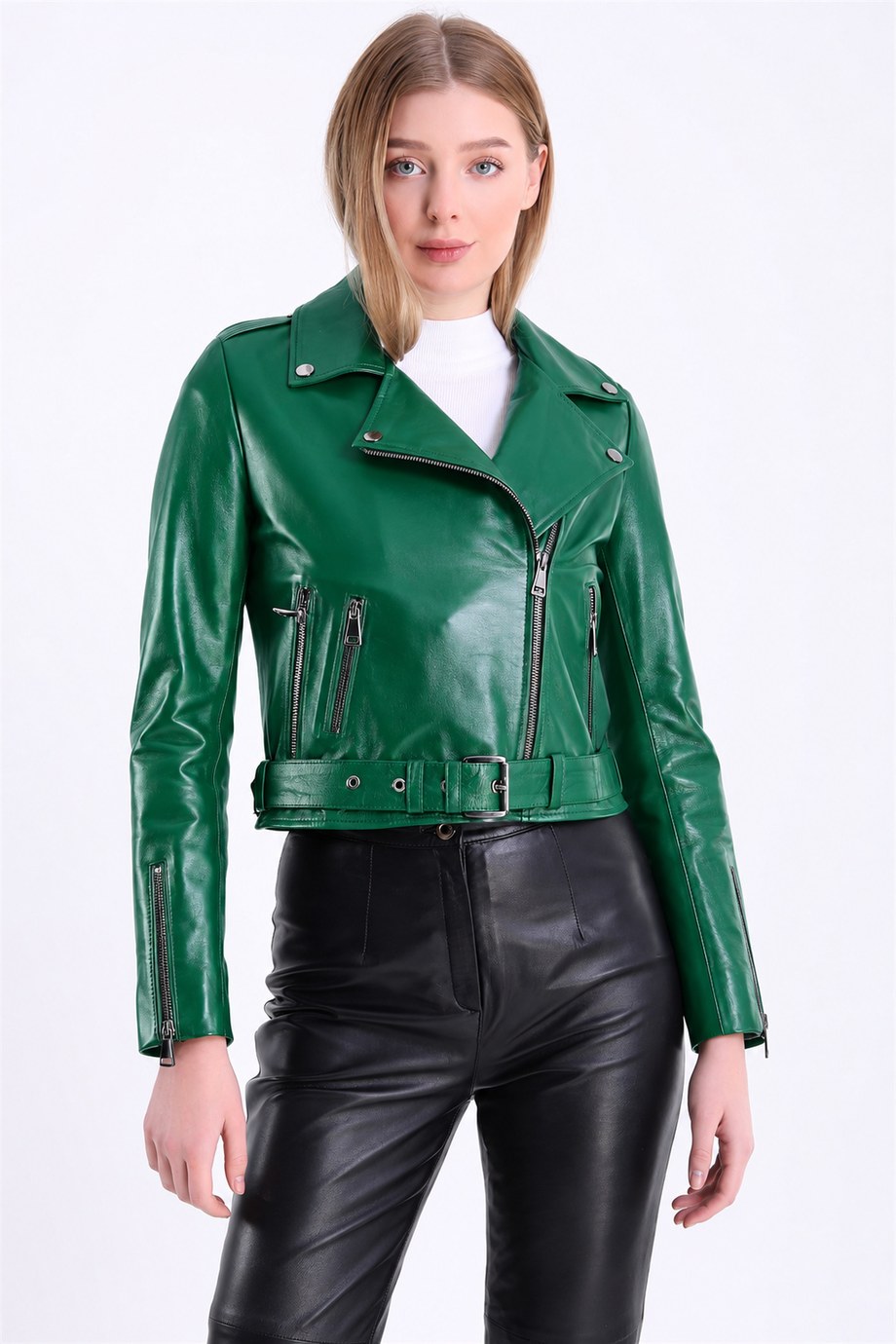 Yeşil Biker Deri Ceket, LC Leather Club