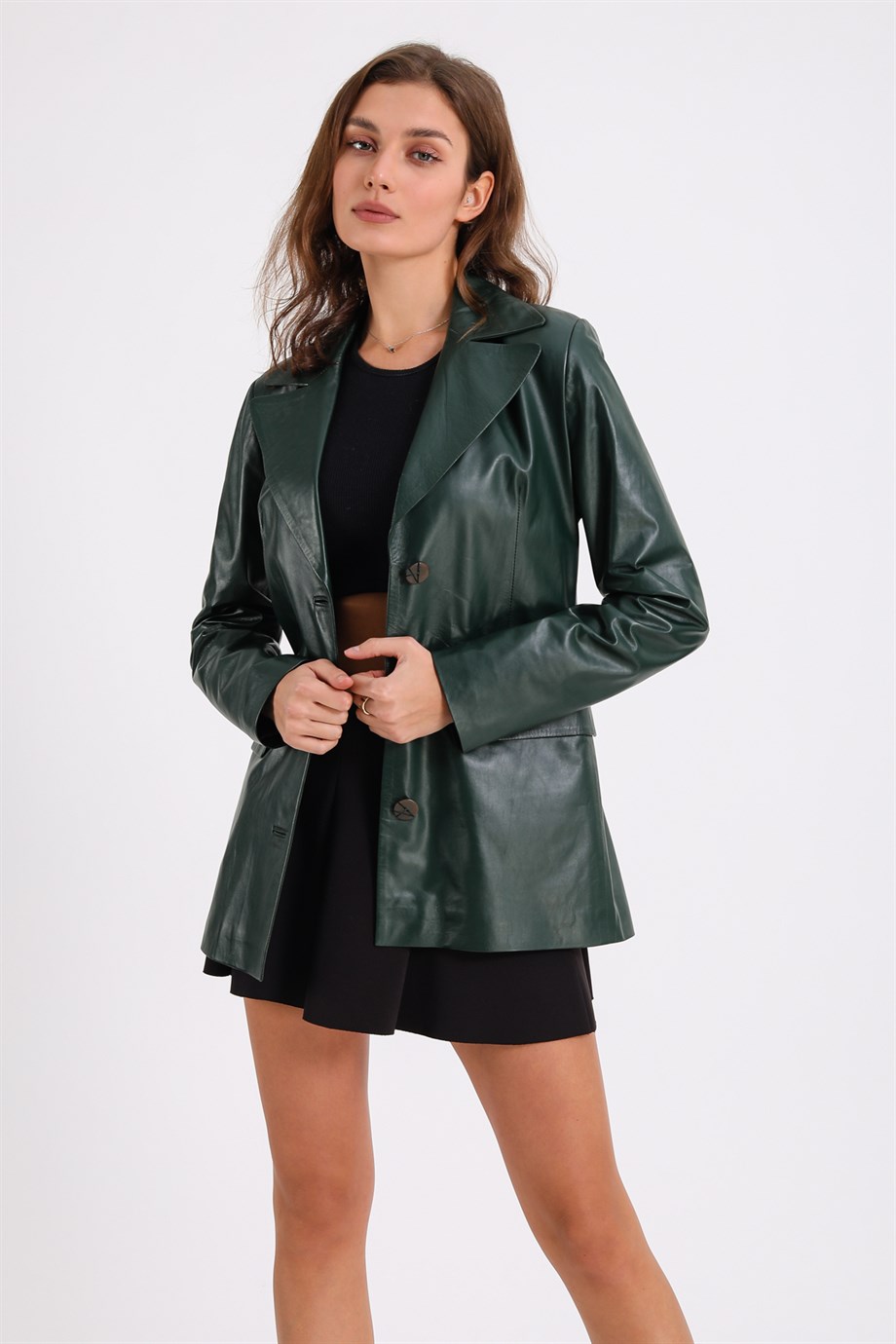 Veste cuir Blazer verte, LC Leather Club