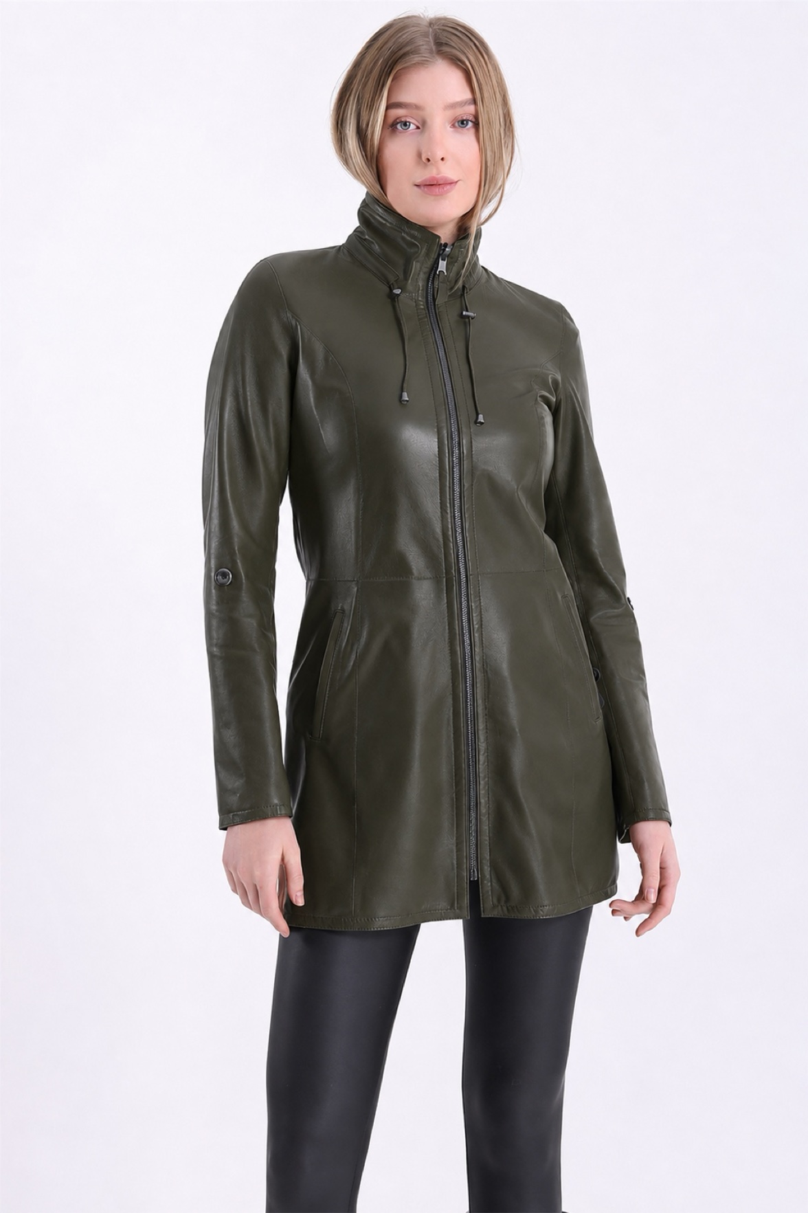 Veste en cuir vert réversible, LC Leather Club