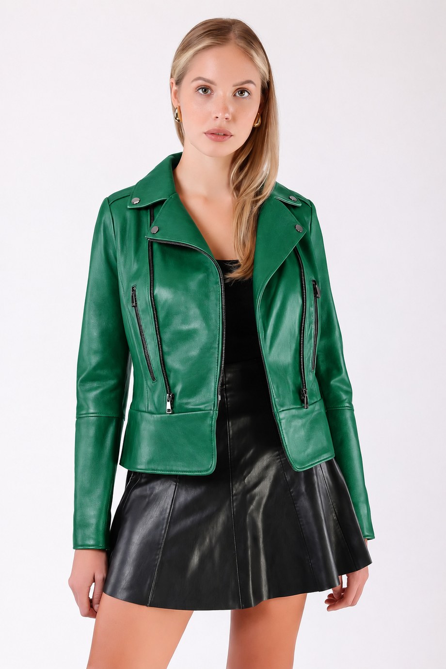 Yeşil Fitted Kruvaze Deri Ceket, LC Leather Club