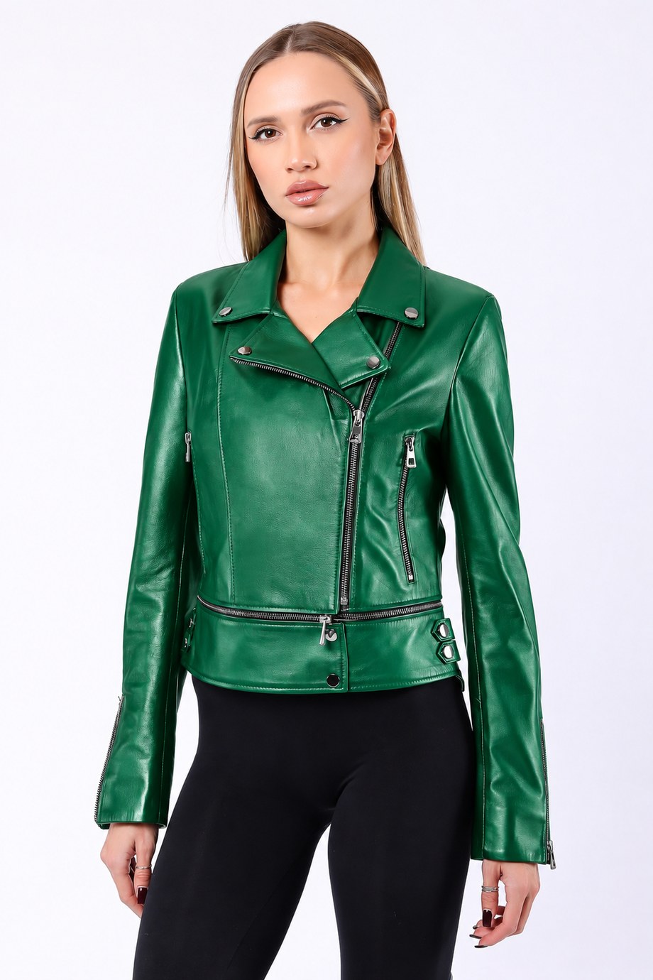 Yeşil Fonksiyonel Hakiki Deri Ceket, LC Leather Club