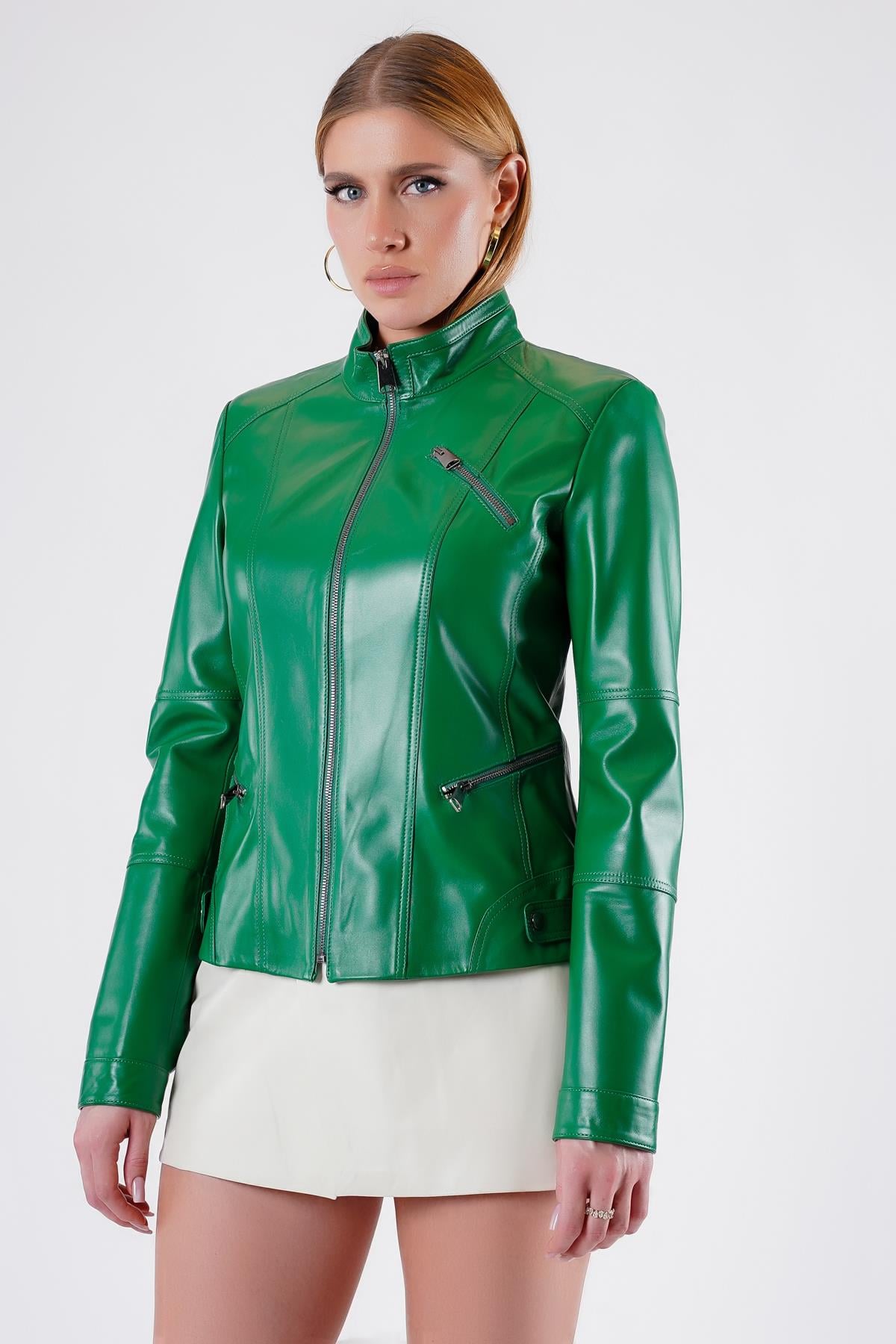 Veste en cuir vert, LC Leather Club