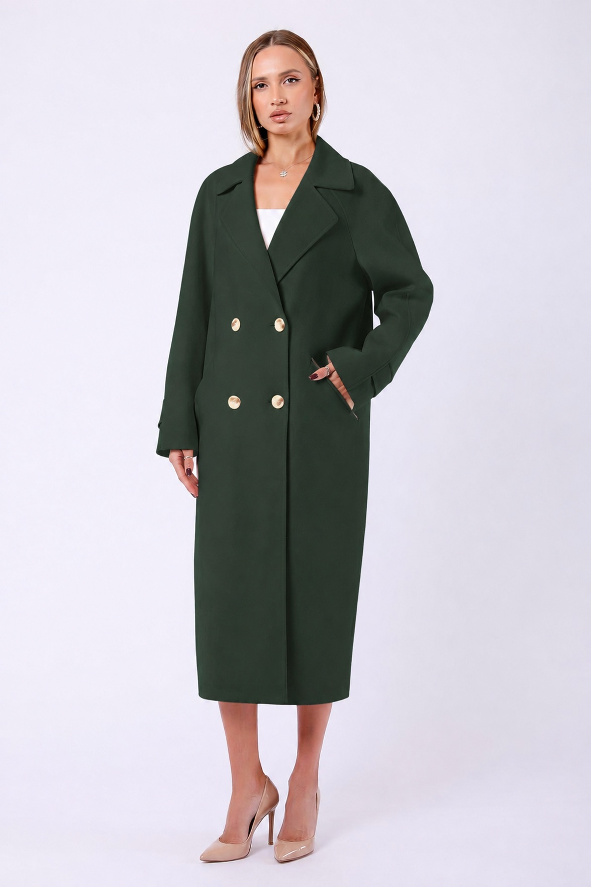 Manteau en cachemire vert véritable, LC Leather Club