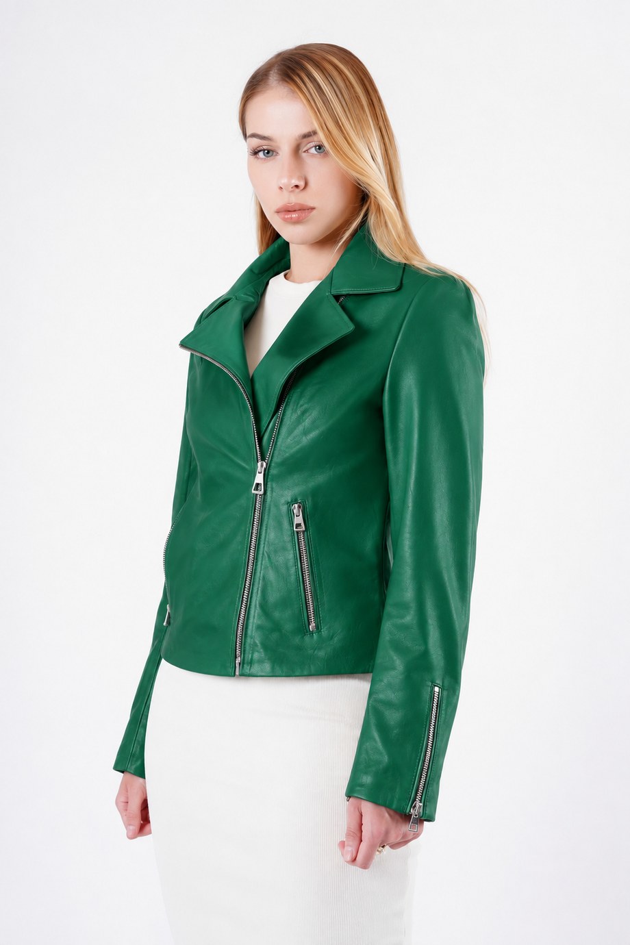 Yeşil Kısa Kruvaze Hakiki Deri Ceket, LC Leather Club