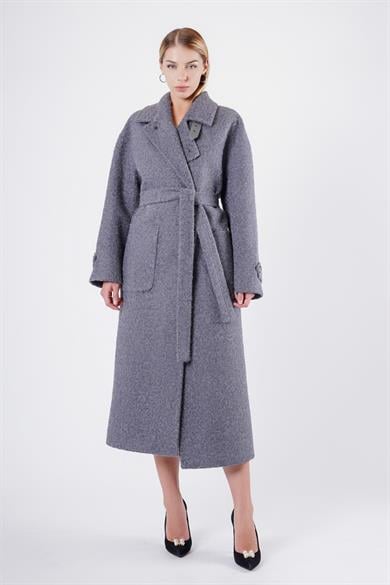 Manteau en laine véritable gris clair
