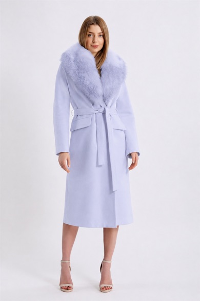 Manteau en cachemire Arjante bleu clair avec fitures en renard