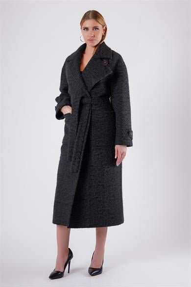 Manteau en laine véritable noir anthracite