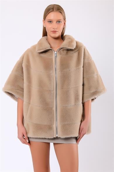 Manteau Chloe en laine et fourrure beige