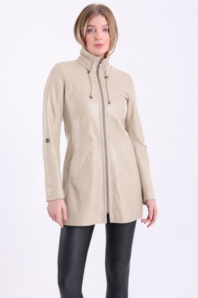 Veste en cuir beige réversible