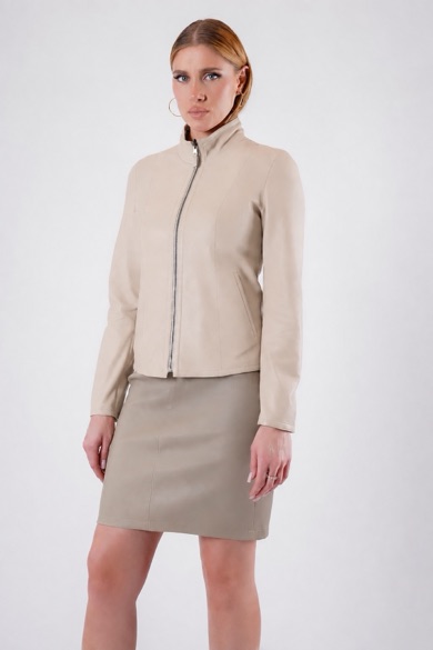 Veste en cuir beige réversible
