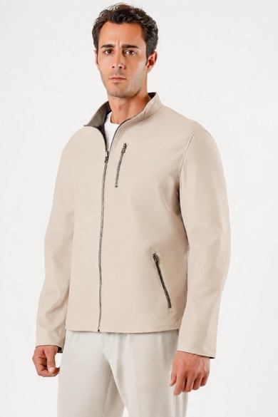 Veste en cuir beige réversible