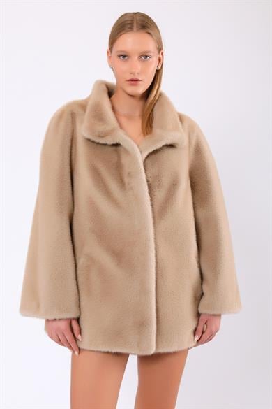 Manteau Claire en laine et fourrure beige