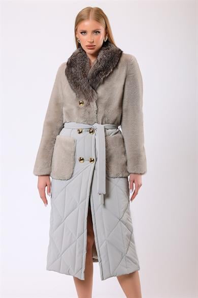 Manteau Diana en laine avec garniture de fourrure beige