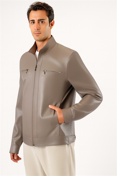 Veste en cuir beige