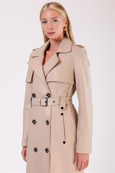 Trench en cuir beige