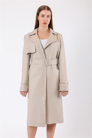 Trench-coat en cuir beige authentique