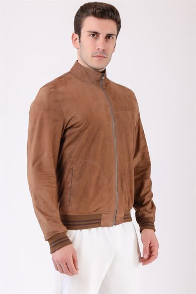 Veste en daim réversible beige et marron