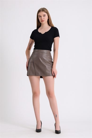 Mini jupe cuir beige