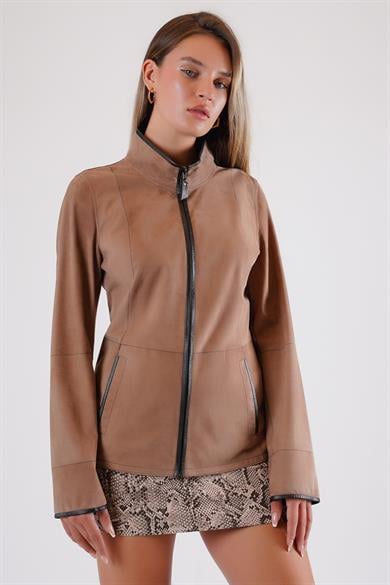 Veste en daim réversible beige et noir