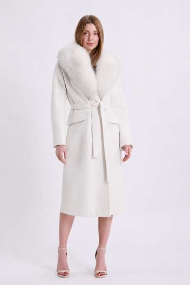Manteau en cachemire blanc avec détails en renard Argento