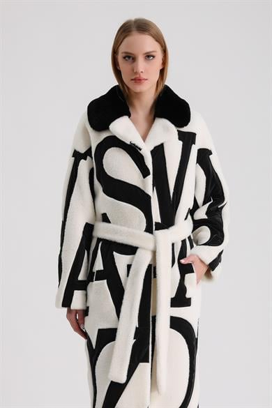 Manteau en laine blanc avec garnitures en rex Bad Love