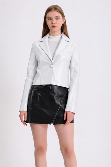 Beyaz Blazer Deri Ceket
