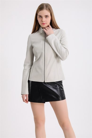 Veste cuir réversible blanche
