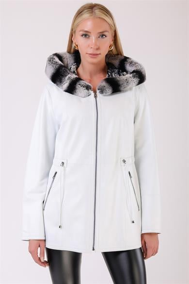 Veste en cuir blanche avec détails rex