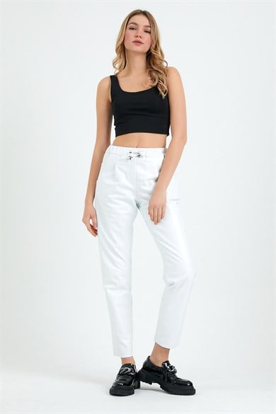 Pantalon en cuir blanc Comfort Fit