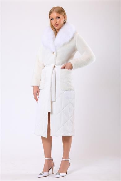 Manteau Diana en laine avec garniture de fourrure blanc