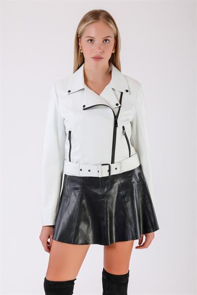 Veste croisée en cuir blanc