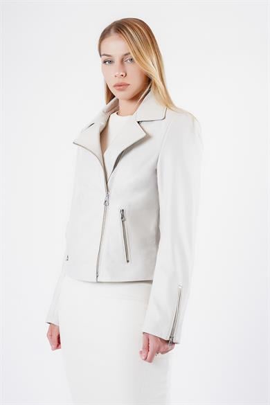 Veste en cuir blanc Croisée