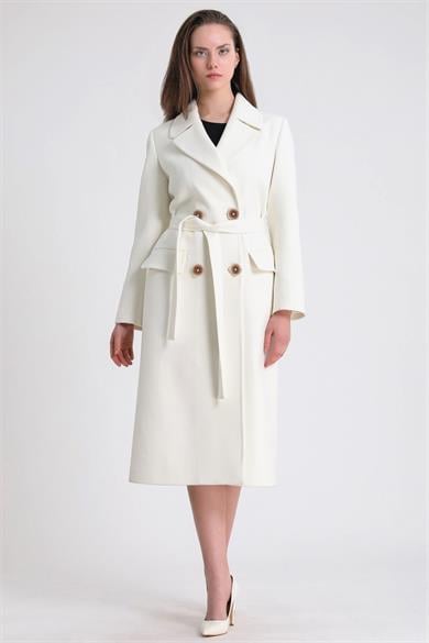 Manteau en cachemire blanc croisé