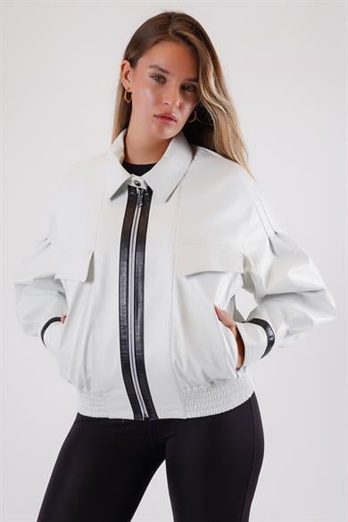 Veste bombers en cuir blanc oversize