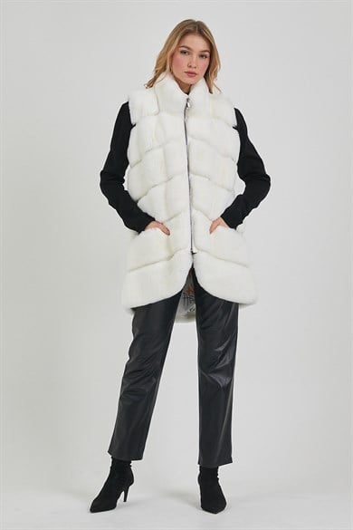 Gilet en fourrure de rex blanc