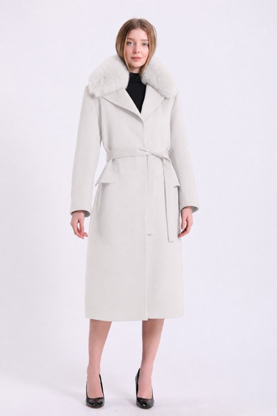 Manteau en cachemire blanc avec finitions en fourrure de renard