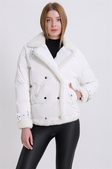 Doudoune en duvet à finitions vison blanc
