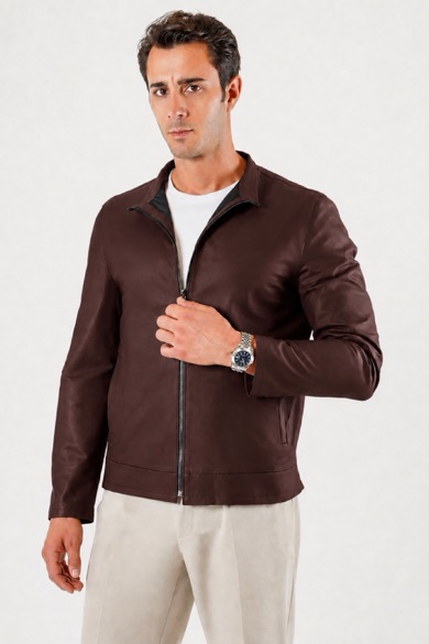Veste en cuir bordeaux réversible