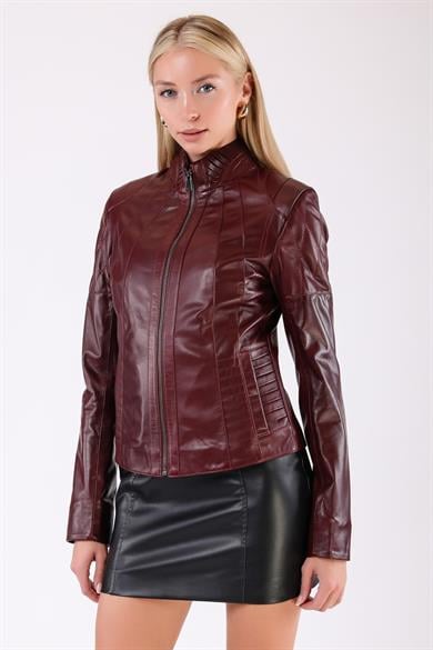 Veste en cuir bordeaux