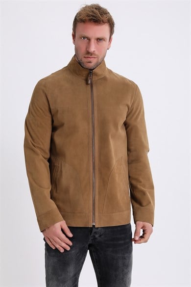 Veste réversible en daim et cuir camel
