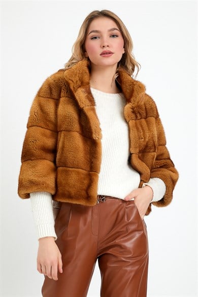 Veste en fourrure de vison Camel Crop