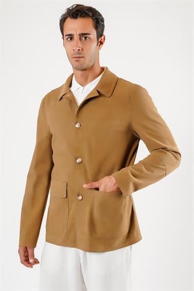 Veste en daim marron camel réversible