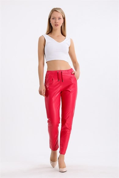 Pantalon en cuir fuchsia coupe confort