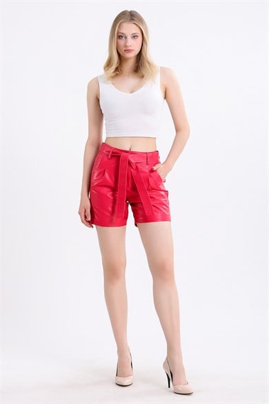 Mini short en cuir fuchsia