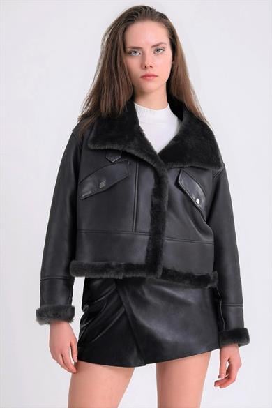 Veste en peau d'agneau gris anthracite