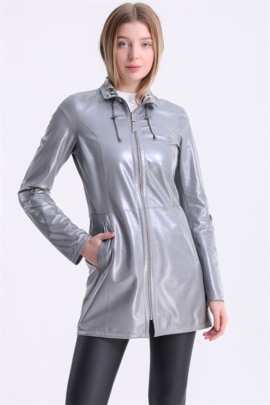 Veste en cuir gris réversible