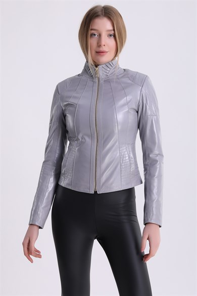 Veste en cuir grise