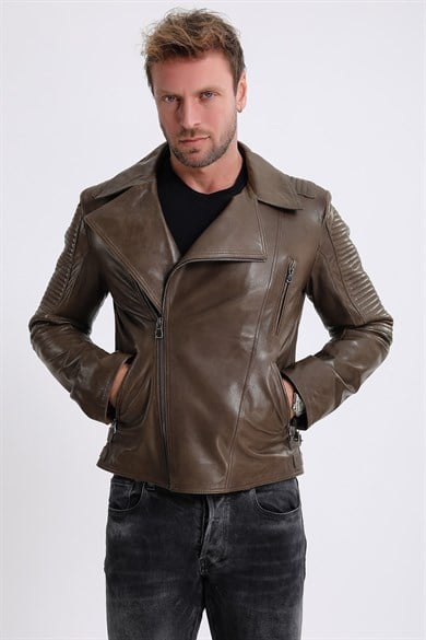 Veste Biker en cuir kaki